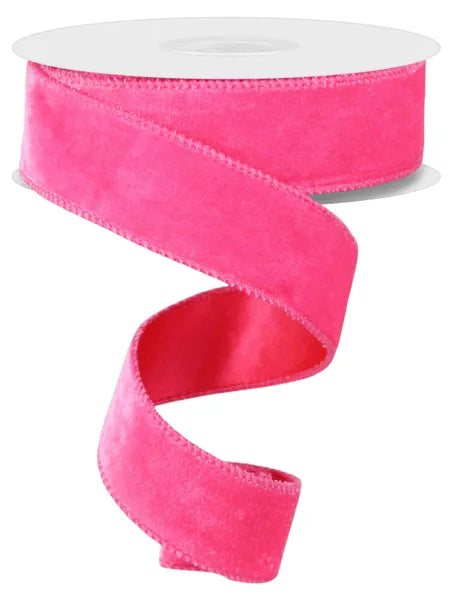 1.5" x 10yd Luxury Velvet With Satin Backing Wired Ribbon - Hot Pink