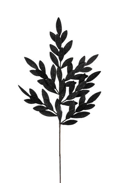 32"L Glitter Bay Leaf Spray - Black
