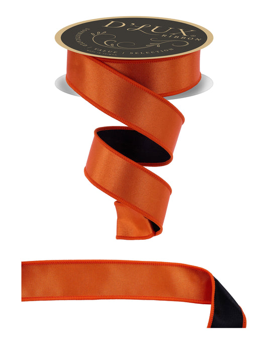 1.5" D'LUX Orange and Black Satin Fused Wired Ribbon