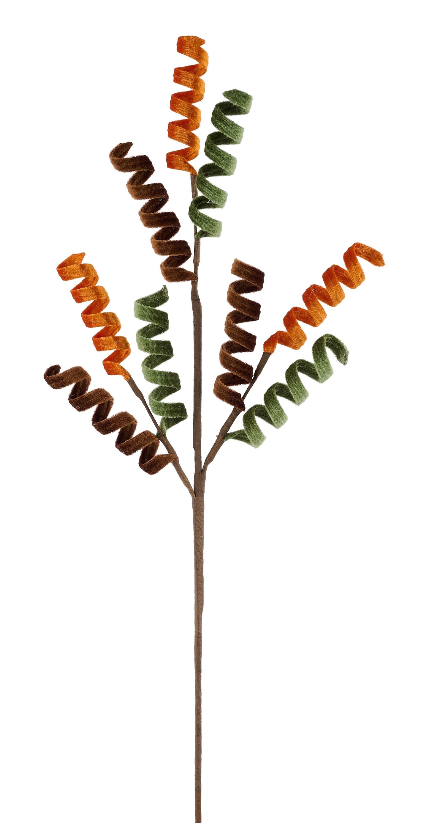 28" Curly Velvet Scroll Spray- Brown, Rust and Moss Green