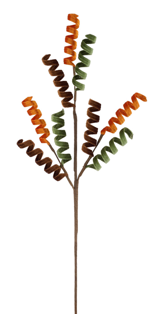 28" Curly Velvet Scroll Spray- Brown, Rust and Moss Green