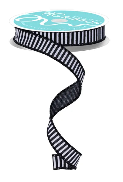 5/8" x 10yd Horizontal Stripes Wired Ribbon - Black & White
