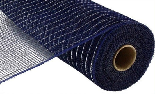 Navy and Siver Mesh 10" x 10YDS