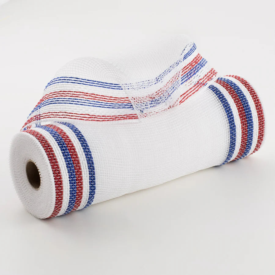 10" Border Stripe Mesh: White, Red & Blue