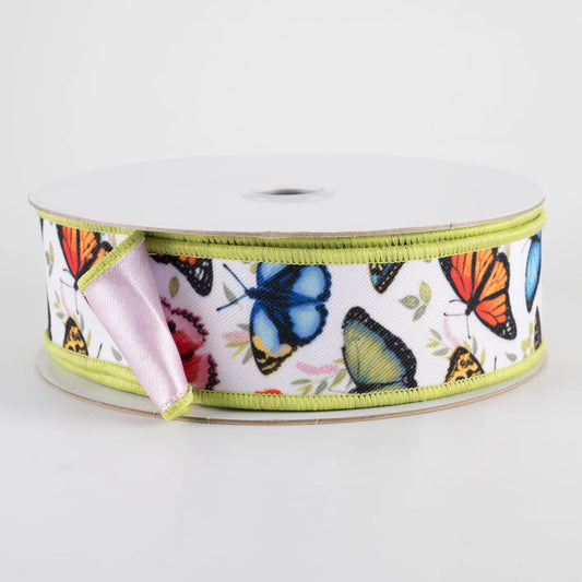 1.5" Deluxe, Designer Double Sided Fused Multicoloured Butterflies Ribbon